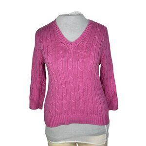 Jones New York Signature Petite Cable Knit Sweater P/S Pink Cotton